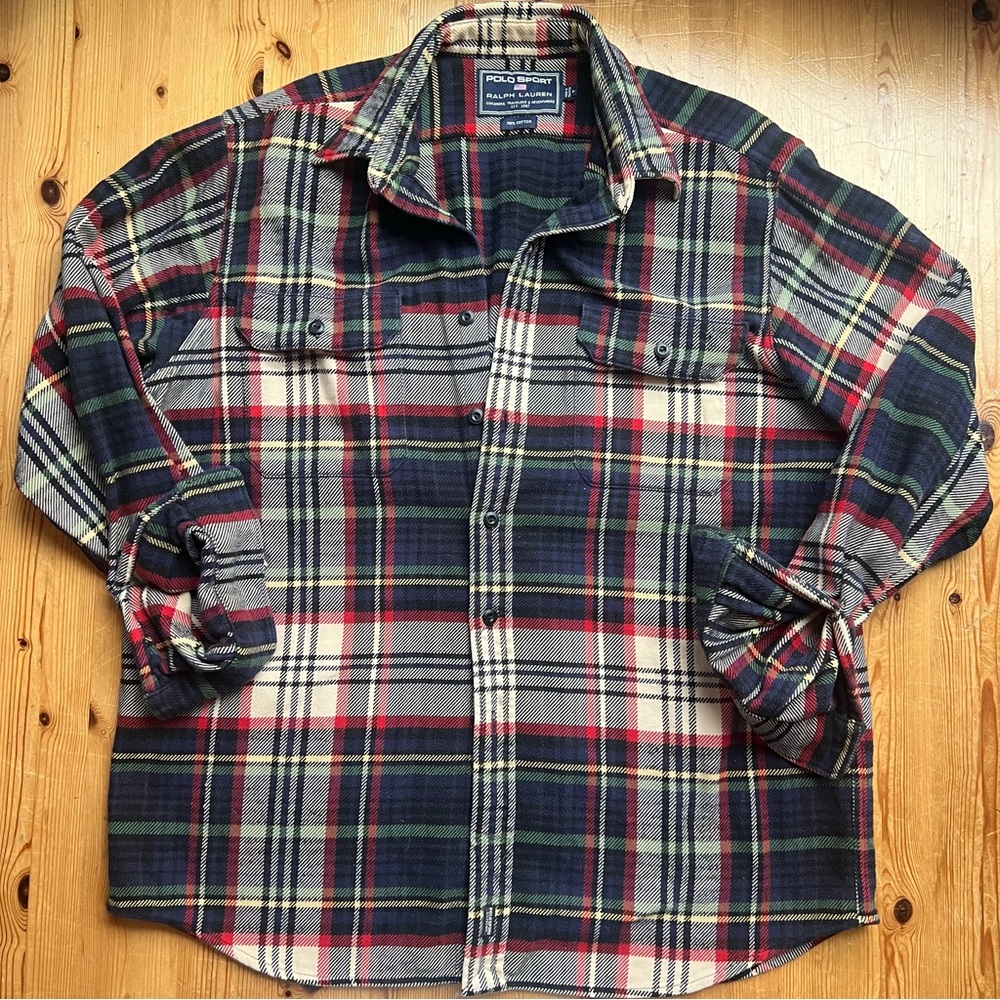 Vintage Polo by Ralph Lauren Men's Plaid Shirt - Red and Blue